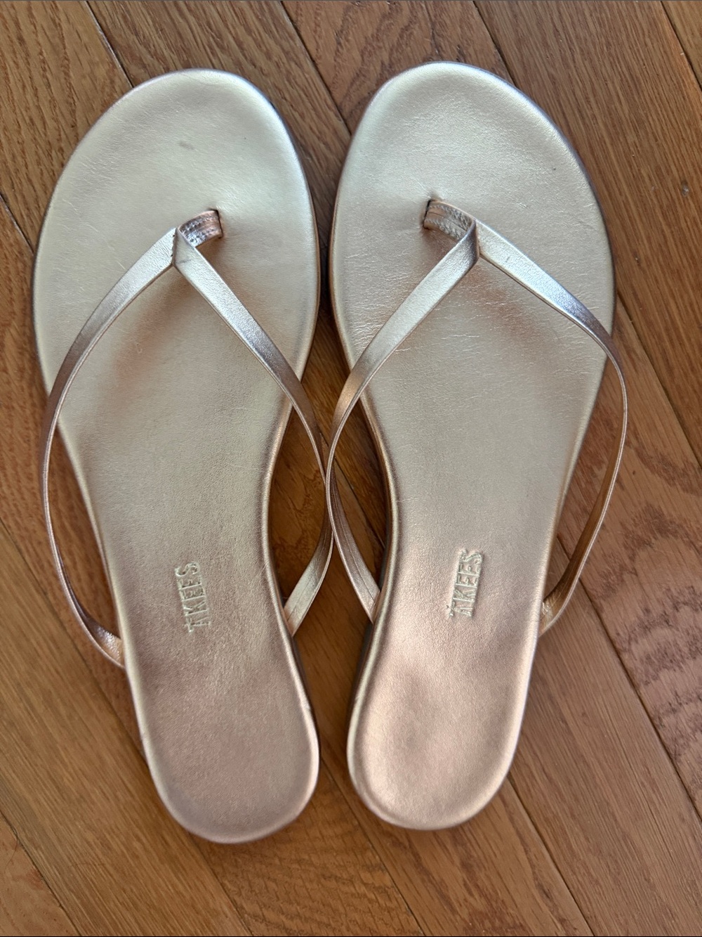 TKEES Metallic Rose Gold Slim Thong Sandals